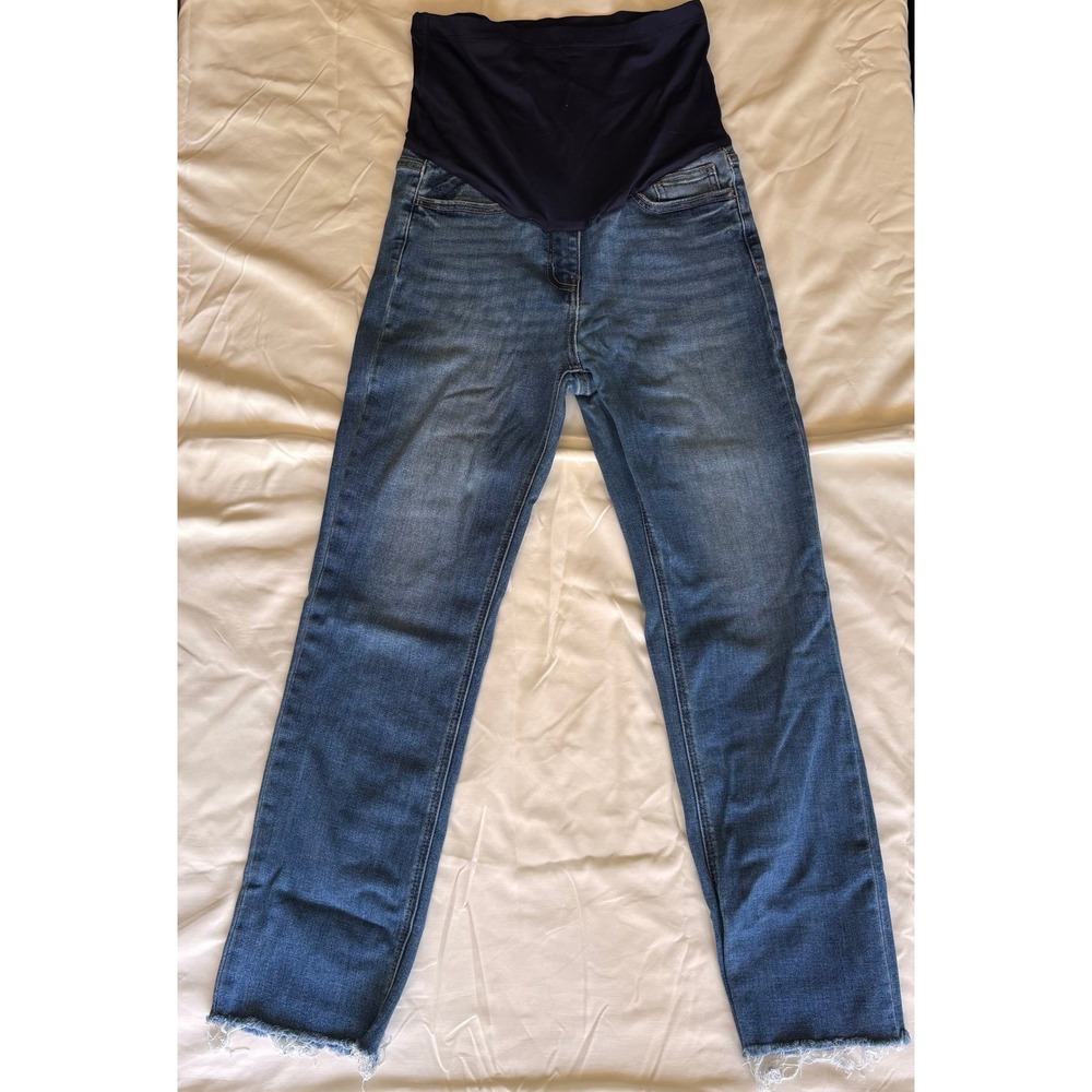 PinkBlush Maternity Over Belly Straight Leg Jeans Blue Raw Hem Size 28